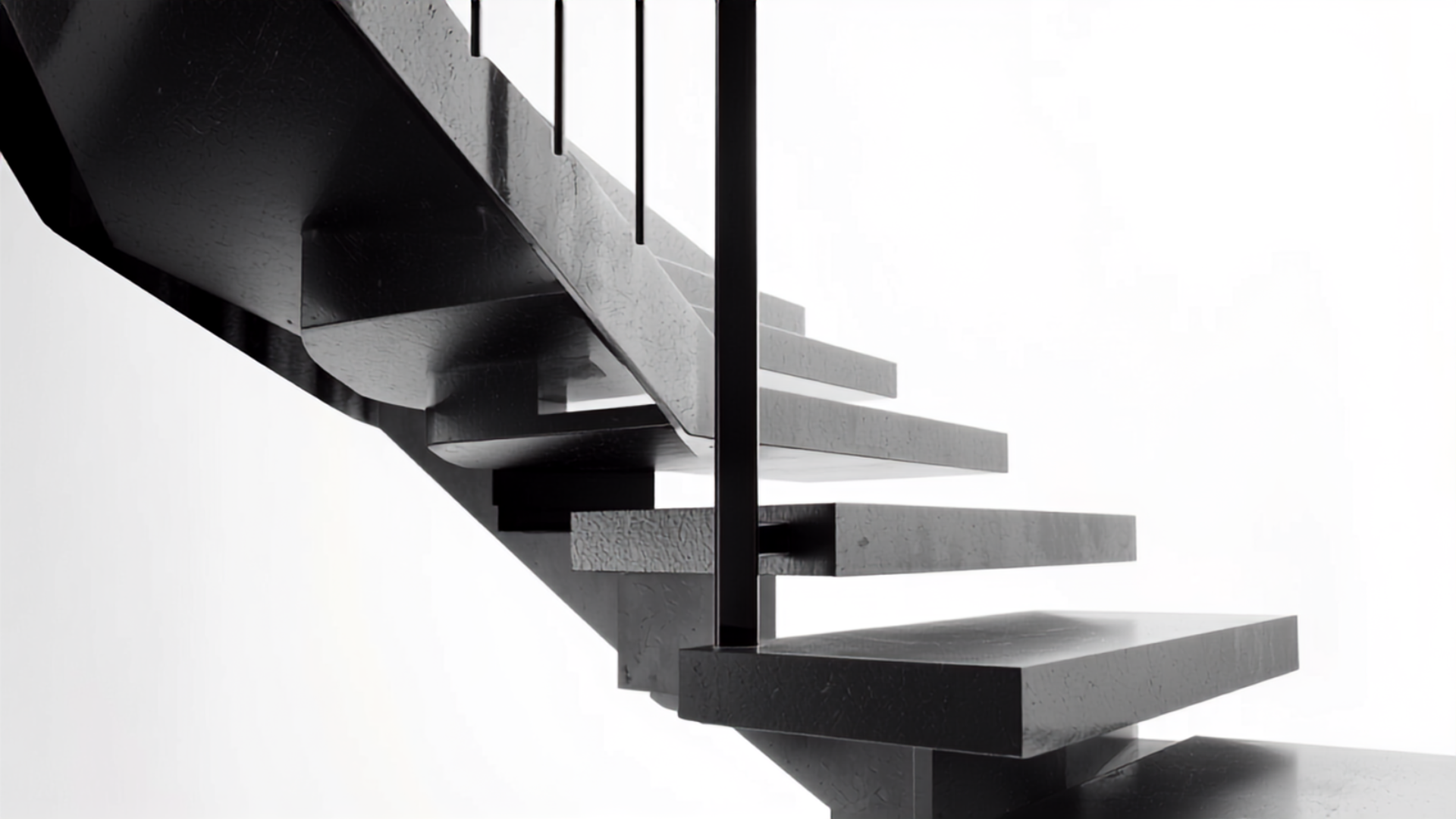 Structure fine d'un escalier en acier avec marches suspendues dans un intérieur moderne